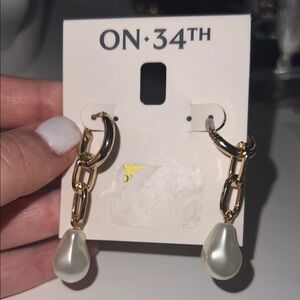 Gold and White Pearl Drop Earrings